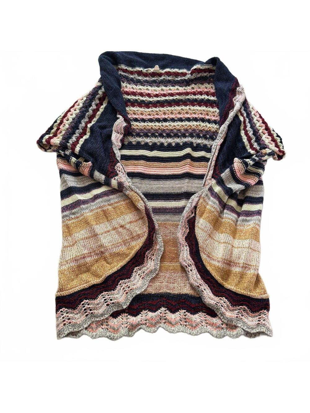 Anthropologie Moth Kearny Crocheted Cardigan Sweater Boho Colorful Open Front M